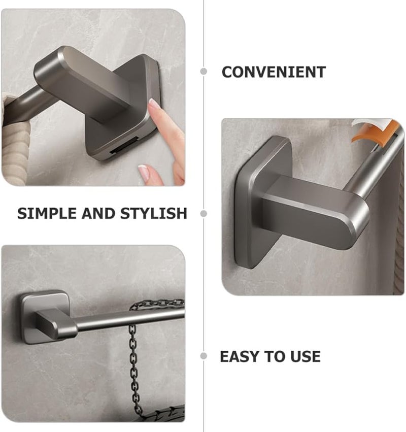 Gatuida Punch Free Bathroom Towel Holder 40Cm Gray Metal Self Adhesive No Drill Wall Mounted - Image 5